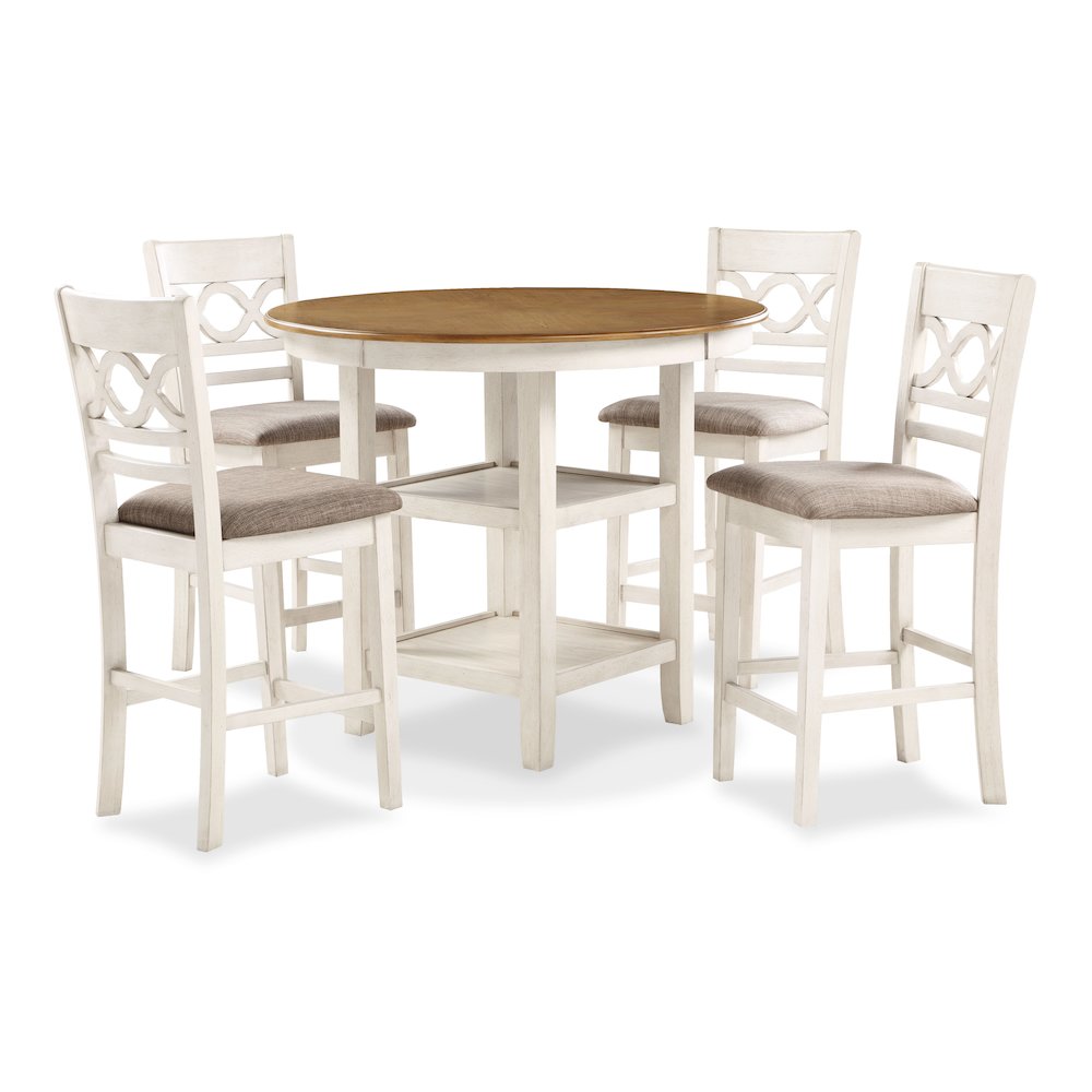 Furniture Cori 5-Piece Solid Wood Counter Dining Set in Brown/White. Picture 1