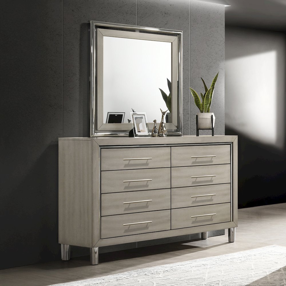 New Classic Furniture Lennox Wood 8-Drawer Dresser with Mirror in Gray. Picture 2
