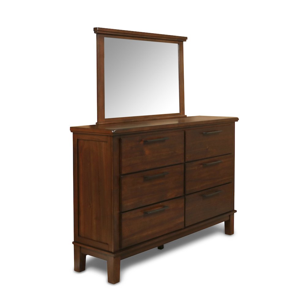 Cagney Wood 6-Drawer Dresser with Mirror, Chestnut. Picture 1