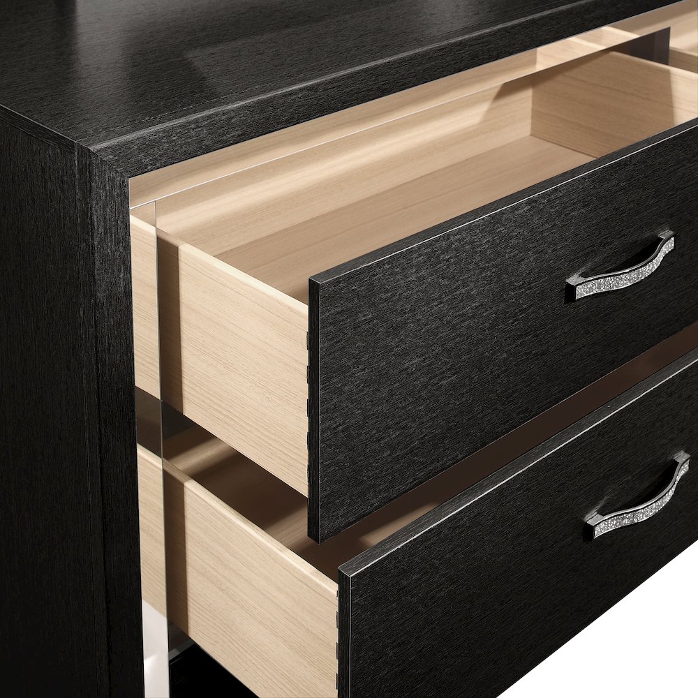 Huxley Wood 6-Drawer Dresser with Mirror, Black. Picture 7