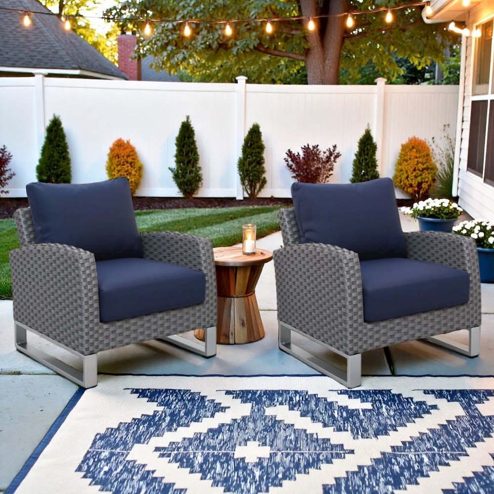 Outdoor Chairs Set of 2 Gray Aluminum Metal Patio Furniture Sets Chairs. Picture 3