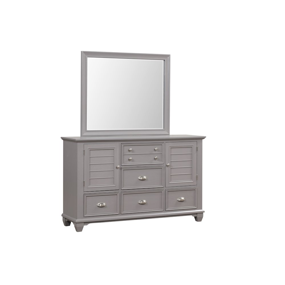 Jamestown Wood 5-Drawer Dresser with Mirror, Gray. Picture 1