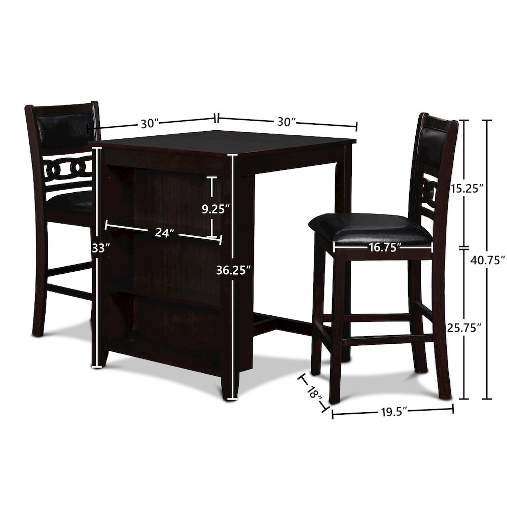 Gia 3-Piece 42" Wood Counter Drop Leaf Table Set, Ebony. Picture 9