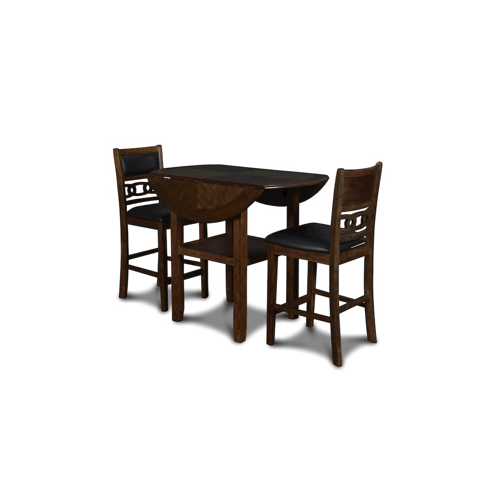 Gia 3-Piece 42" Wood Counter Drop Leaf Table Set, Brown. Picture 1