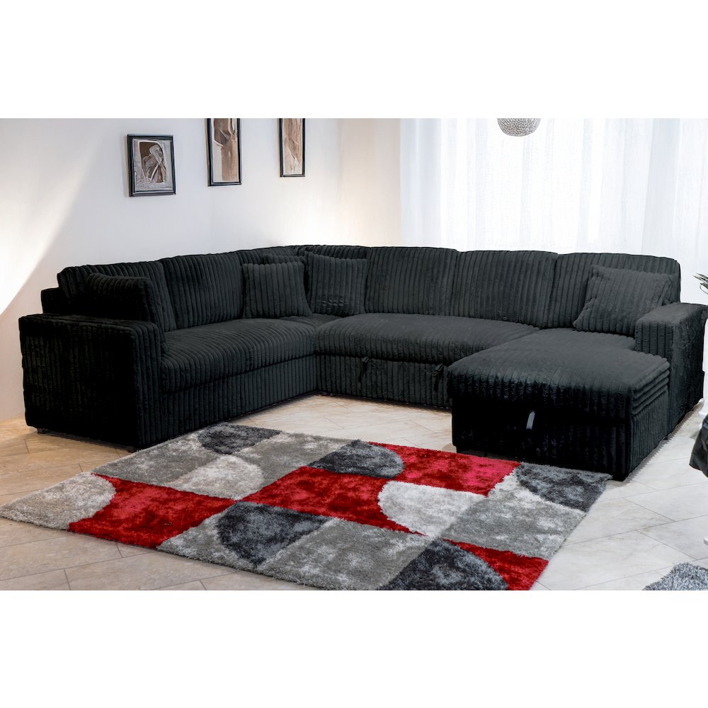 Bliss 5-Piece Fabric Upholstered Sectional in Black. Picture 14