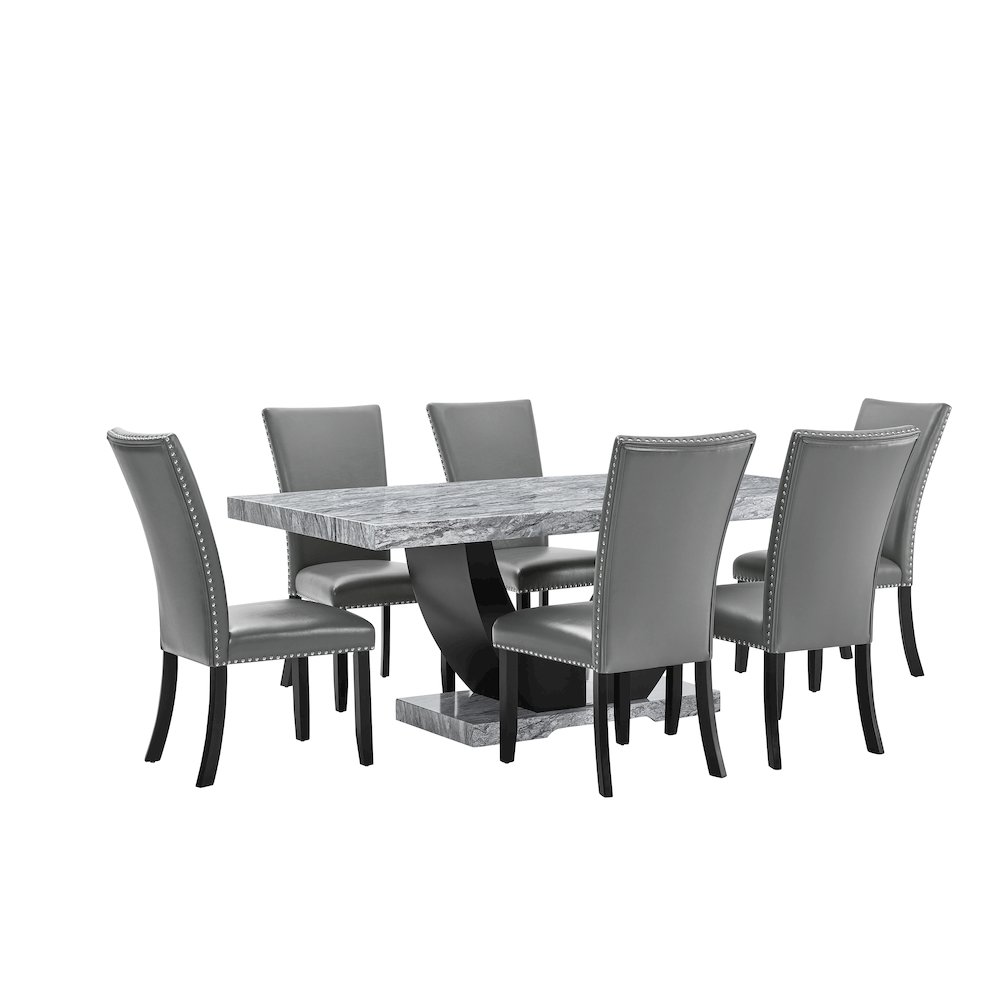 Lyra 7-Piece Wood Dining Table Set, Gray. Picture 3