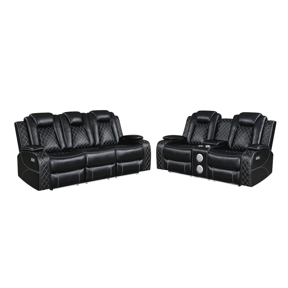 Orion II 2-Pc Faux Leather Power Living Room Set, Black. Picture 1