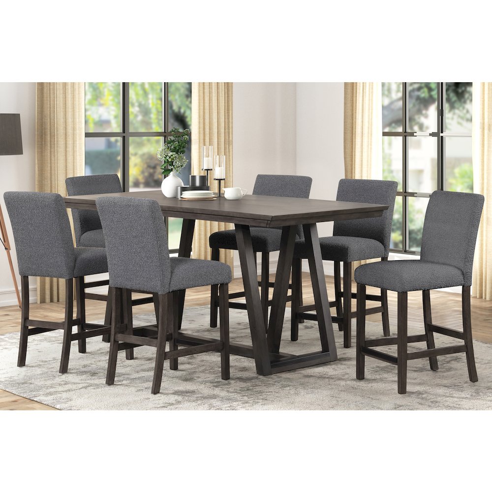 High Line 7-Piece Wood Rectangular Counter Table Set, Gray. Picture 2