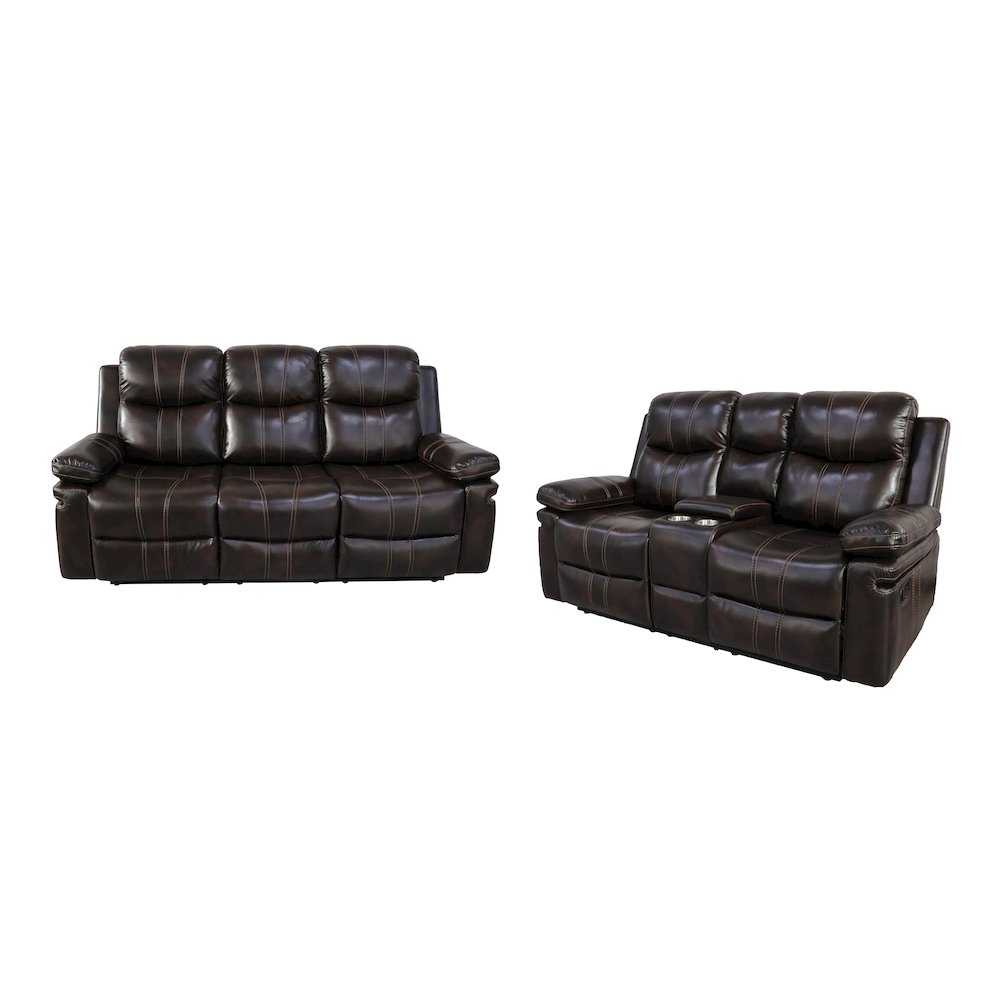 Kellen 2-Piece Faux Leather Manual Living Room Set, Brown. Picture 1