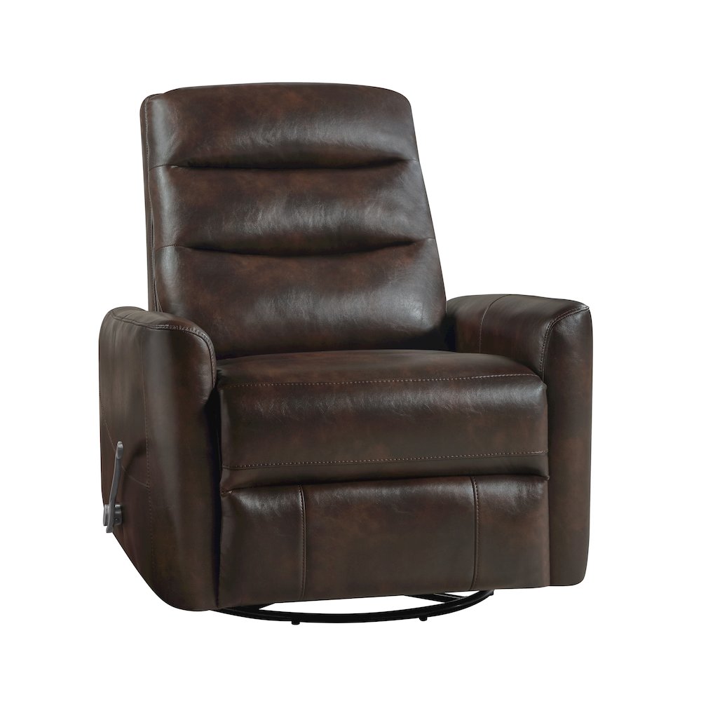 Takami Faux Leather Swivel Recliner, Brown. Picture 1