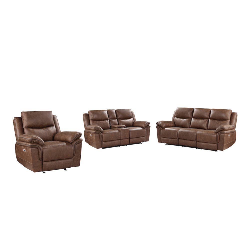 Ryland 3-Piece Fabric Power Living Room Set, Brown. Picture 1