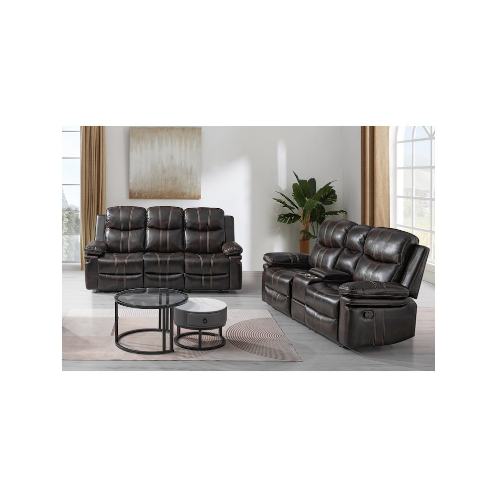 Kellen 2-Piece Faux Leather Manual Living Room Set, Brown. Picture 12