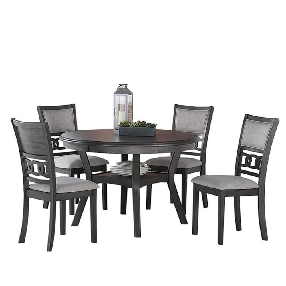 Gray Solid Wood Dining Table with 4 Chairs, 47" Round Table with Storage