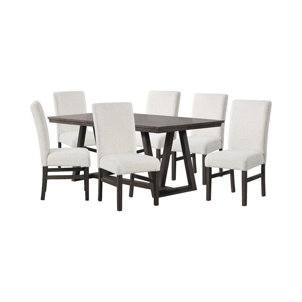 High Line 7-Piece Wood Rectangular Dining Table Set, White. Picture 1