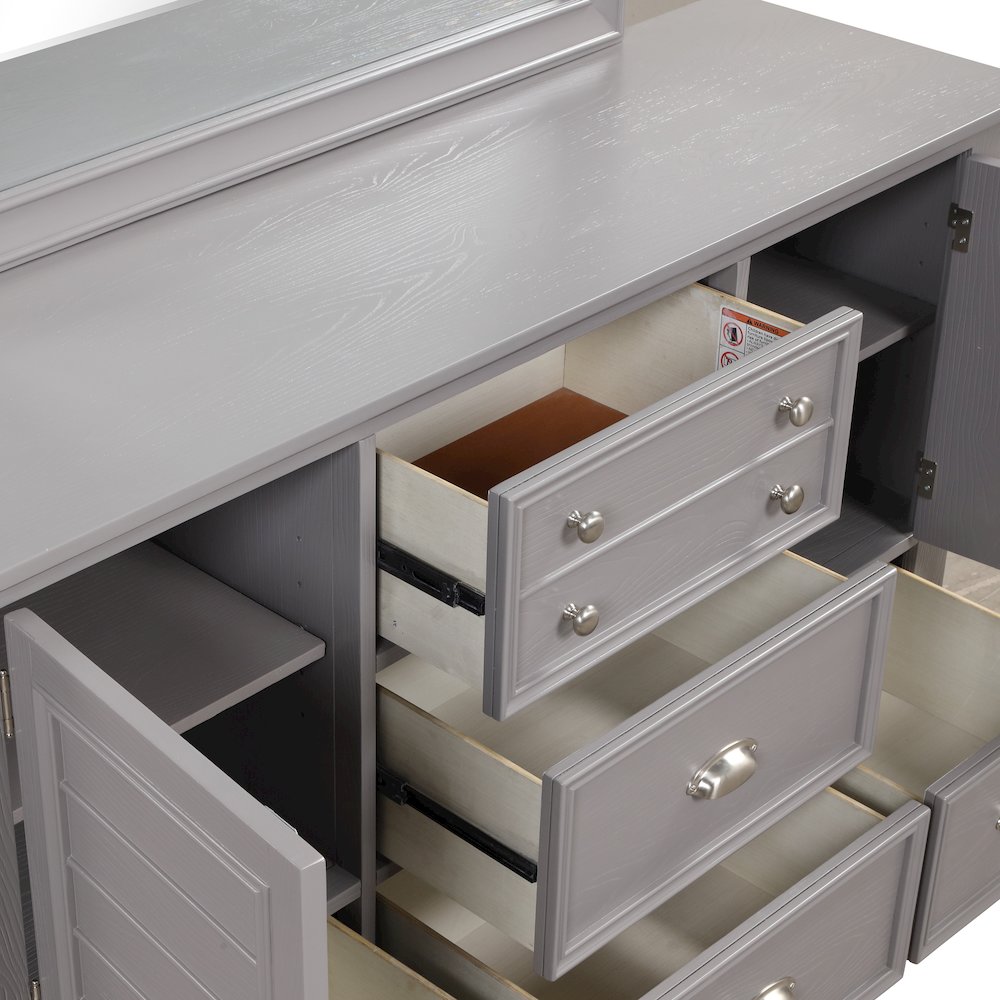Jamestown Wood 5-Drawer Dresser with Mirror, Gray. Picture 6