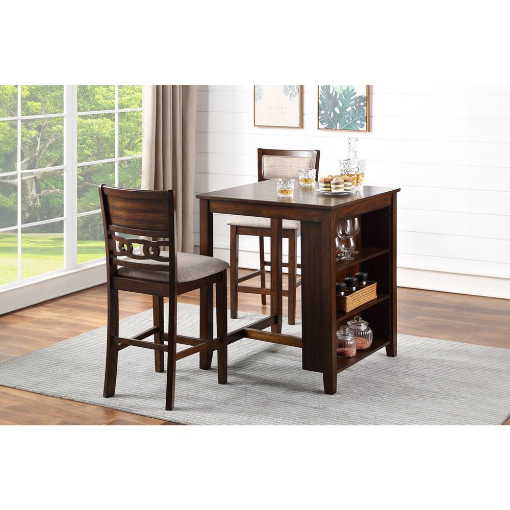 Furniture Gia Solid Wood Counter Table 2 Chairs in Cherry Brown. Picture 2