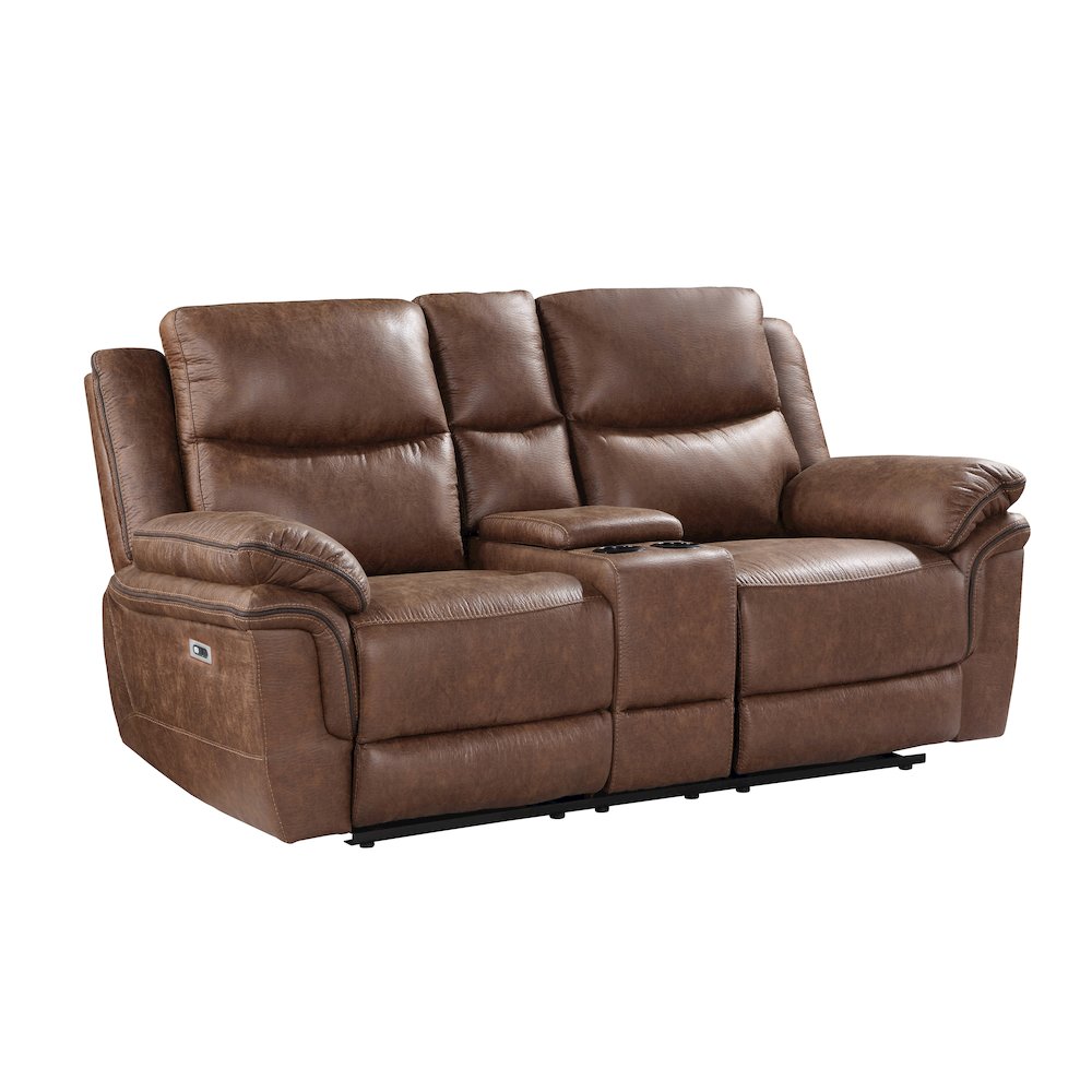 Ryland 3-Piece Fabric Power Living Room Set, Brown. Picture 5
