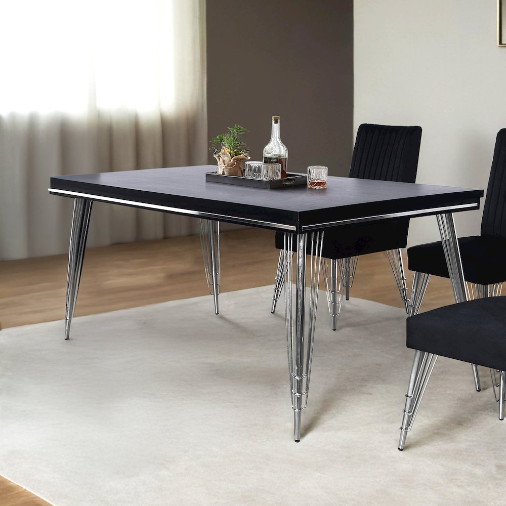 Ava Wood Rectangular Dining Table in Black. Picture 6