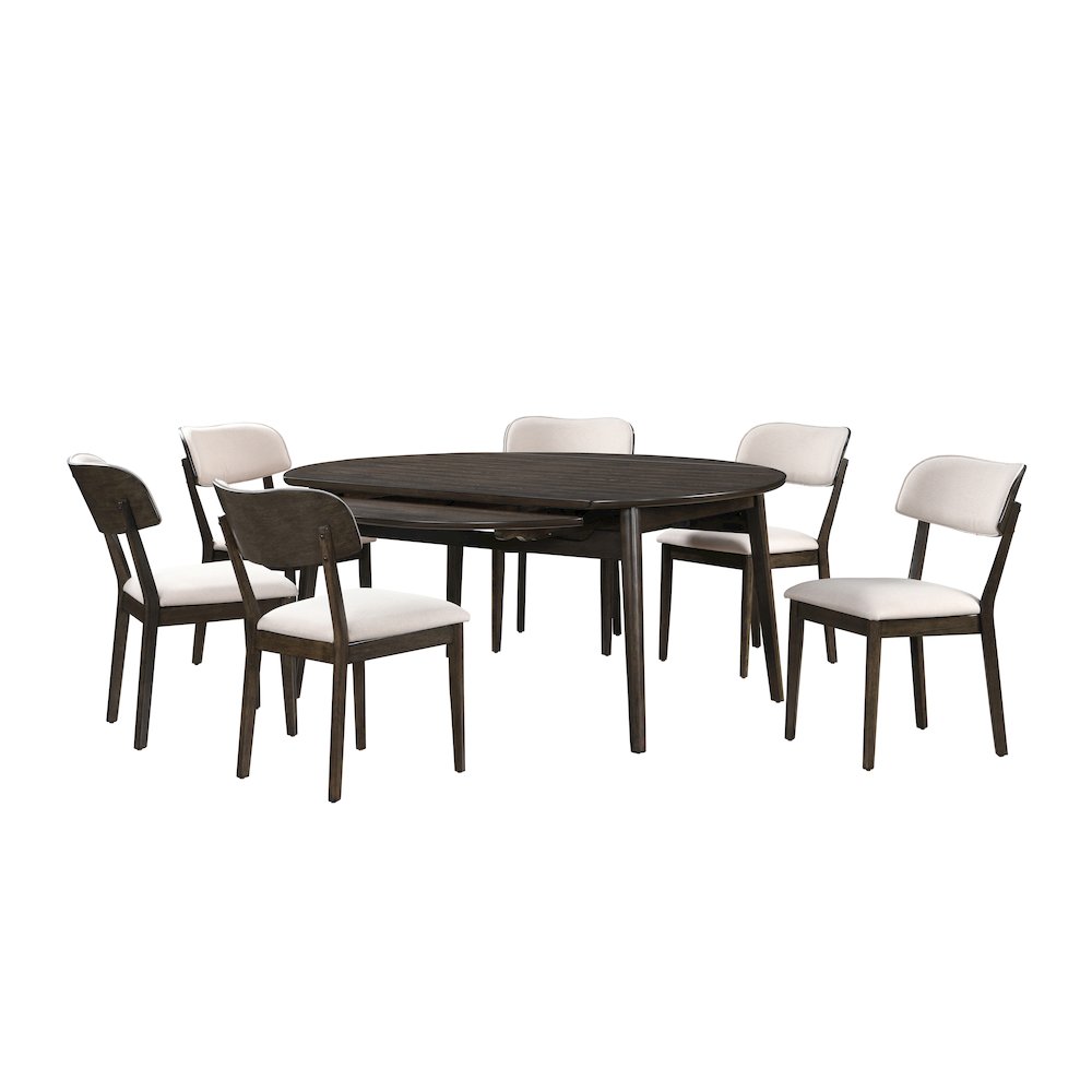 Rex 7-Piece Wood Round Dining Set with Leaf Table, Walnut. Picture 1