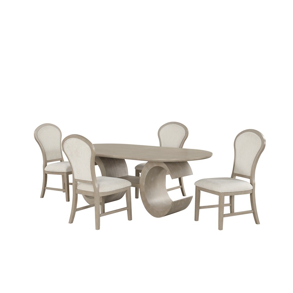 Gwendolyn 5-Pc Wood Oval Dining Set with 4-Chair in Taupe. Picture 1