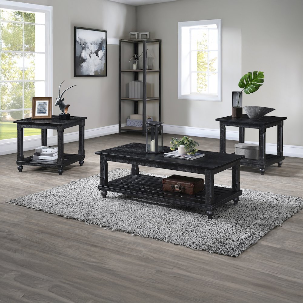 Cade 3-Piece Wood Occasional Table Set in Black. Picture 2
