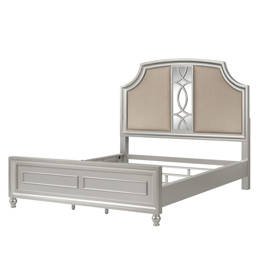 Reflections Wood Upholstered King Bed, Silver. Picture 1
