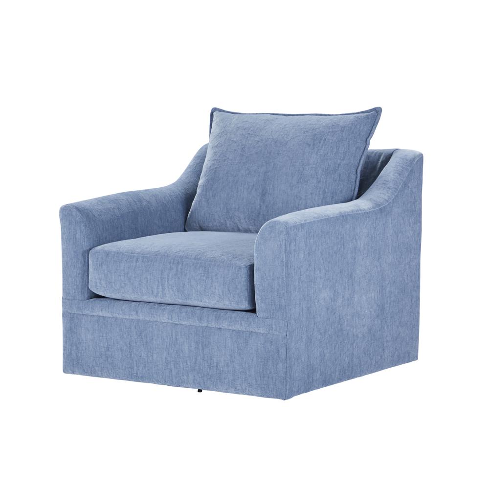 Sylvie Blue Slate Polyester Fabric Accent Swivel Chair. Picture 1