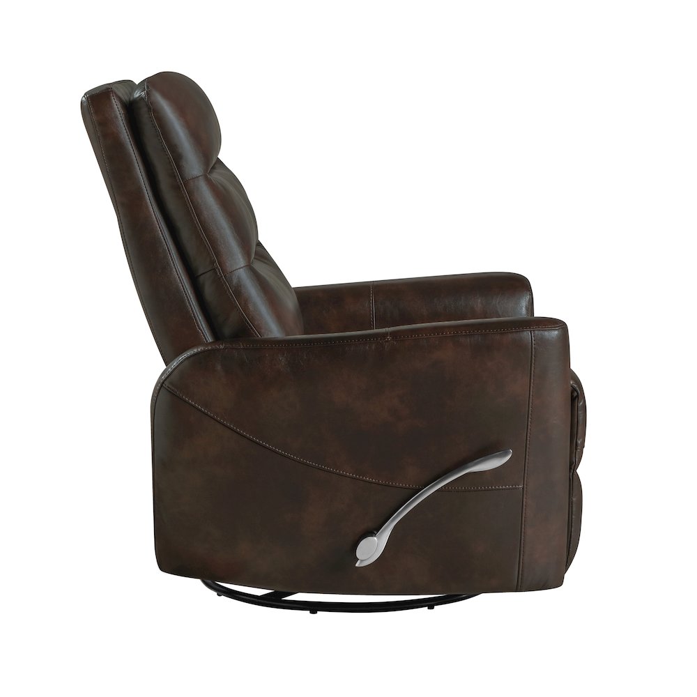 Takami Faux Leather Swivel Recliner, Brown. Picture 4