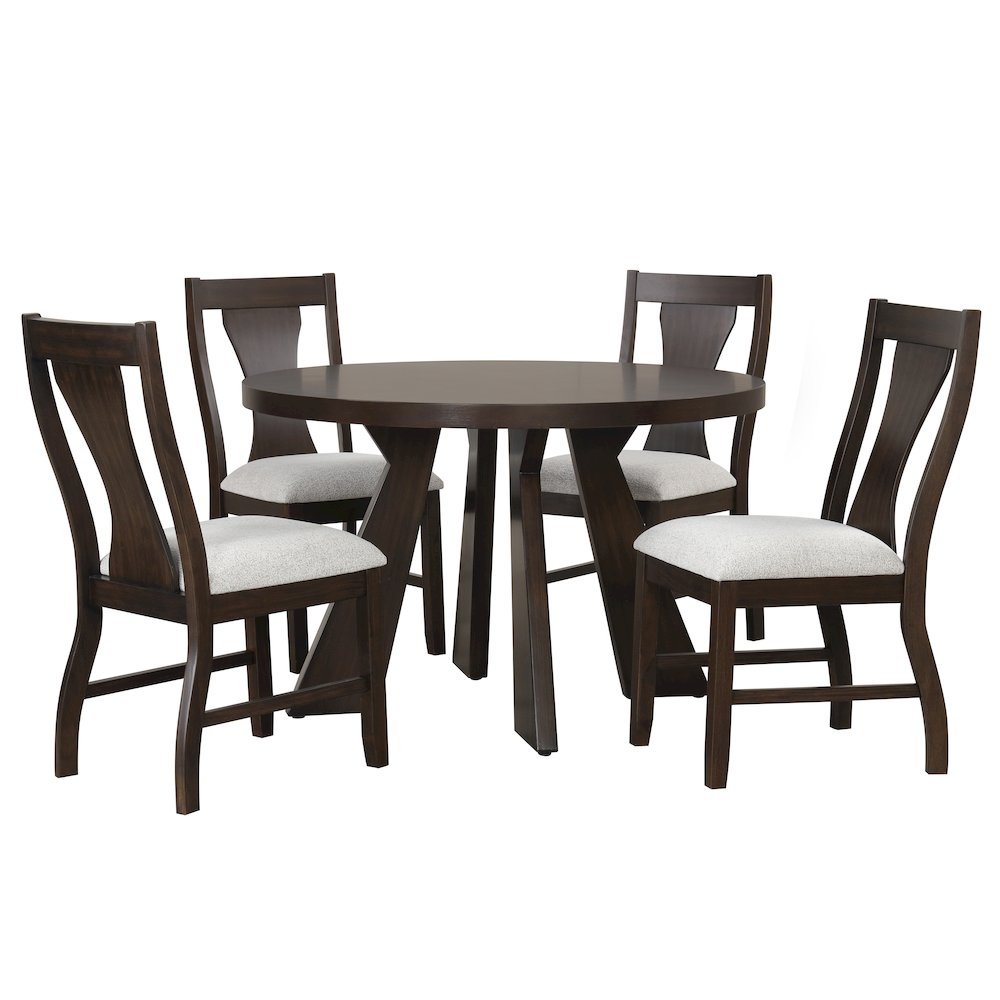 Chestnut Ridge 5-Piece Wood Round Table Set in Brown. Picture 1