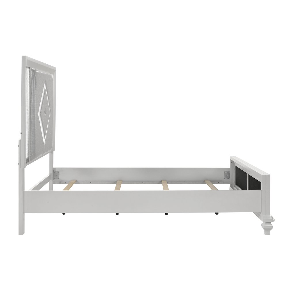 Stardust Solid Wood Queen Upholstered Bed, White. Picture 3