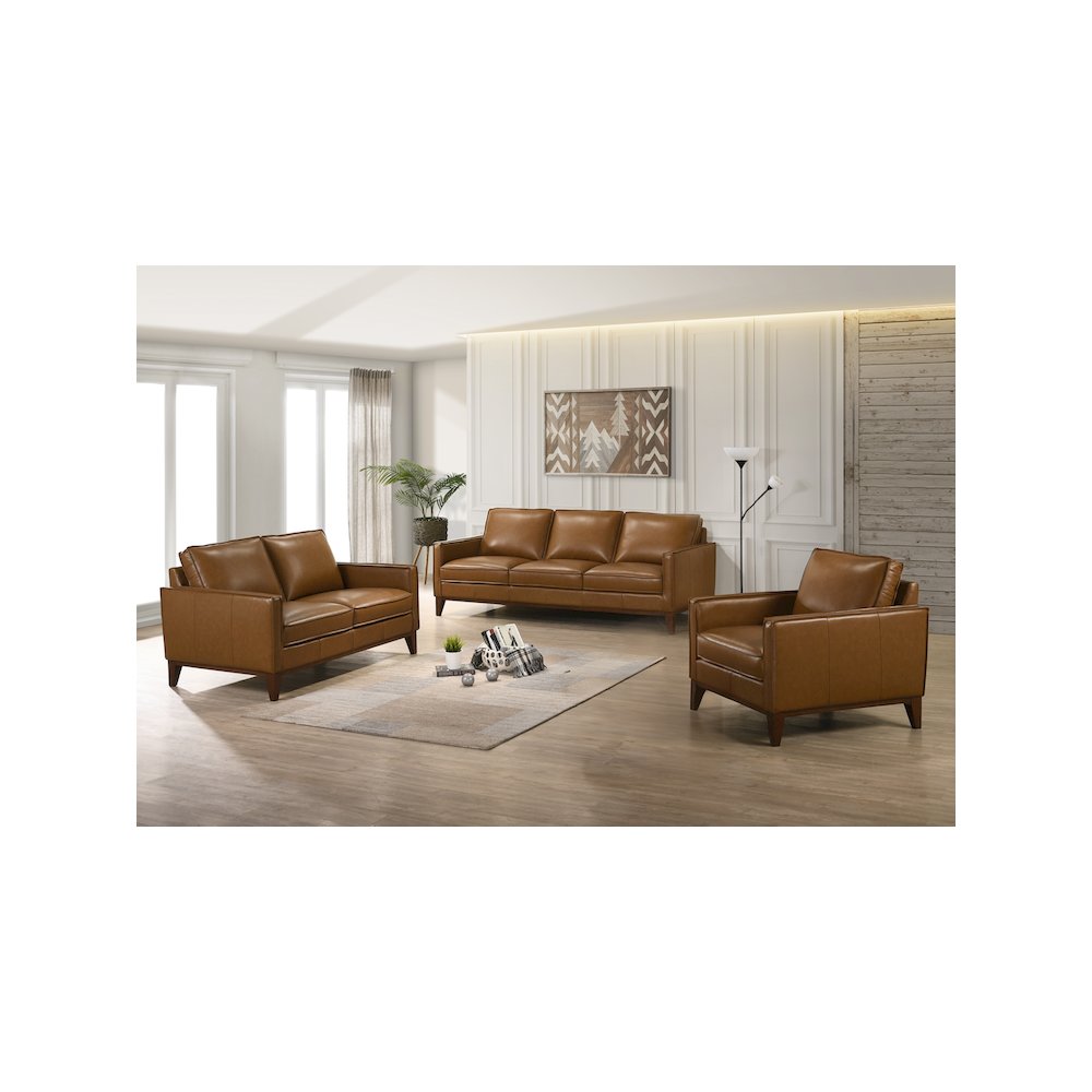 Caspar 3-Piece Leather Living Room Set, Caramel. Picture 12