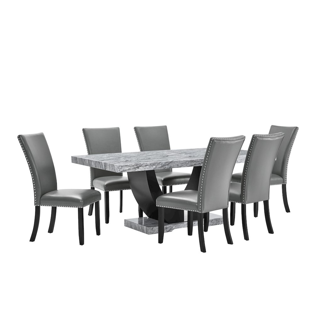 Lyra 7-Piece Wood Dining Table Set, Gray. Picture 1