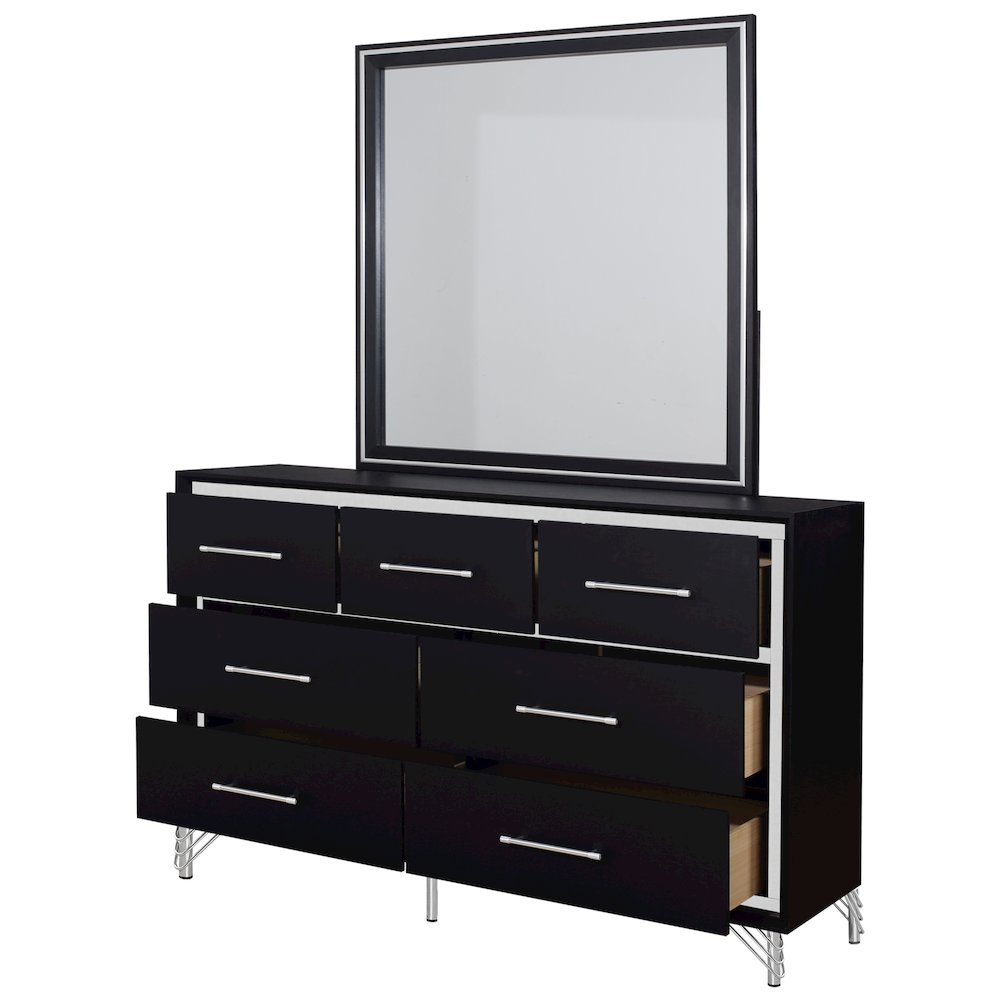 Ava 2-Piece Wood Dresser and Mirror Set in Ebony Black. Picture 4