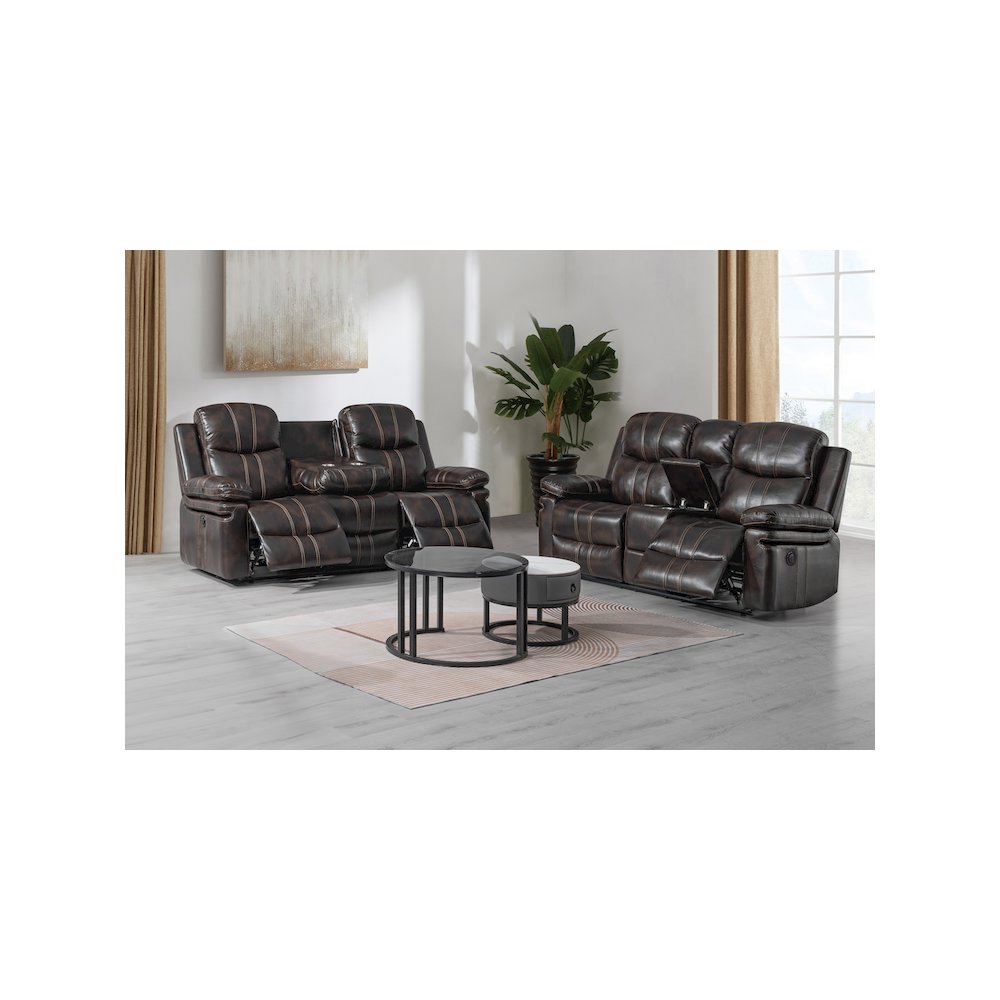 Kellen 2-Piece Faux Leather Power Living Room Set, Brown. Picture 12
