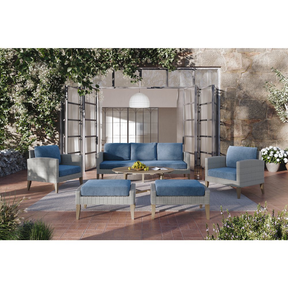 Carezza 6-Piece Wood Patio Conversation Set, Blue. Picture 14