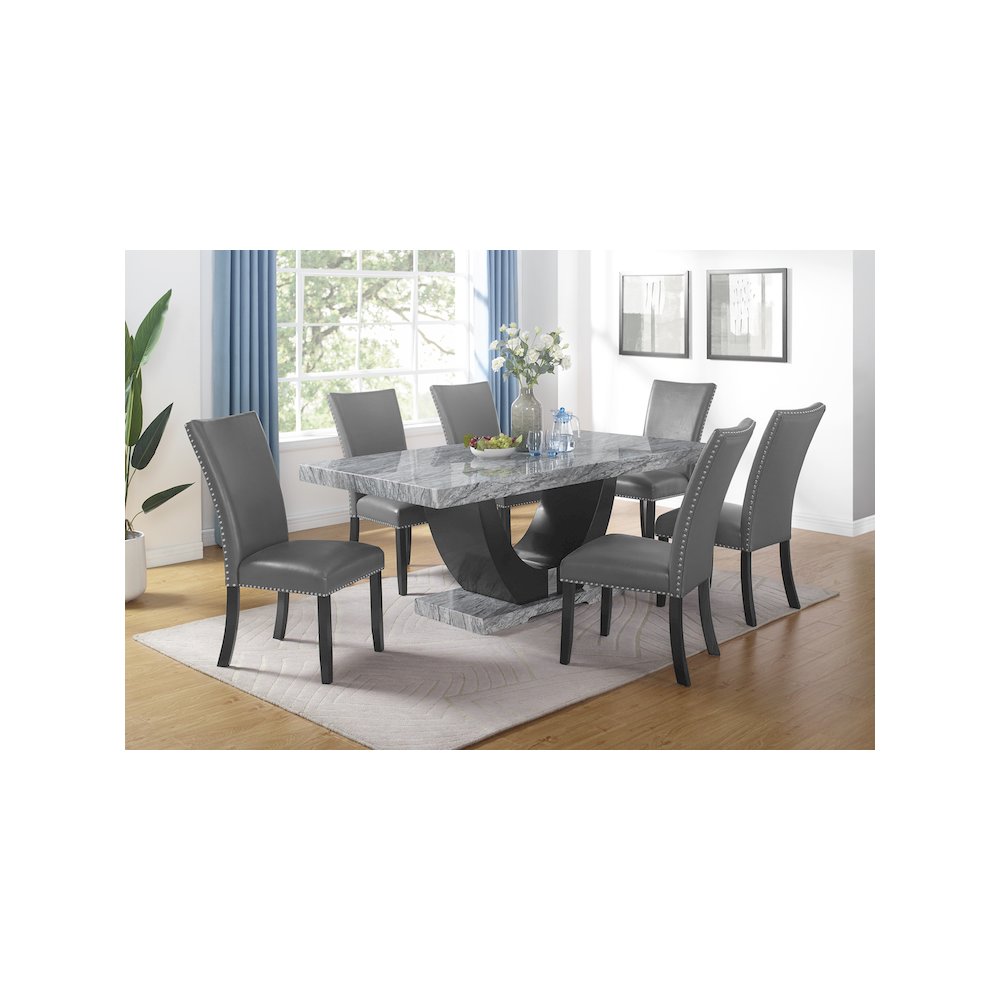 Lyra 7-Piece Wood Dining Table Set, Gray. Picture 2