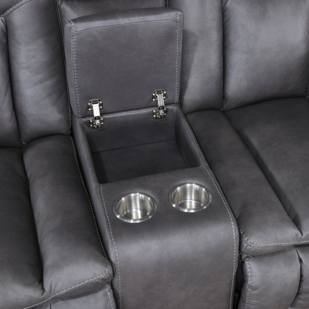 Morello Fabric Console Loveseat w/ Dual Recliners, Gray. Picture 7