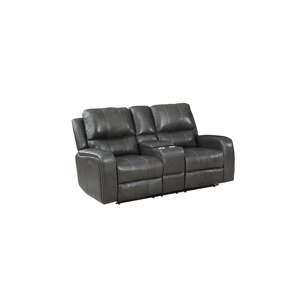 Linton Leather Console Loveseat W/ Pwr Fr-Gray. Picture 1