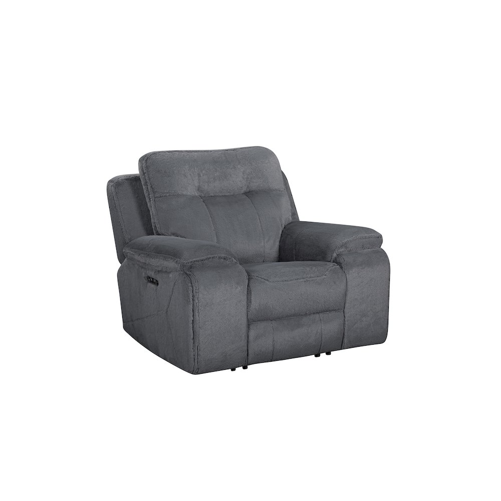 Teddy Fabric Recliner with Power Headrest and Footrest in Gray. Picture 1