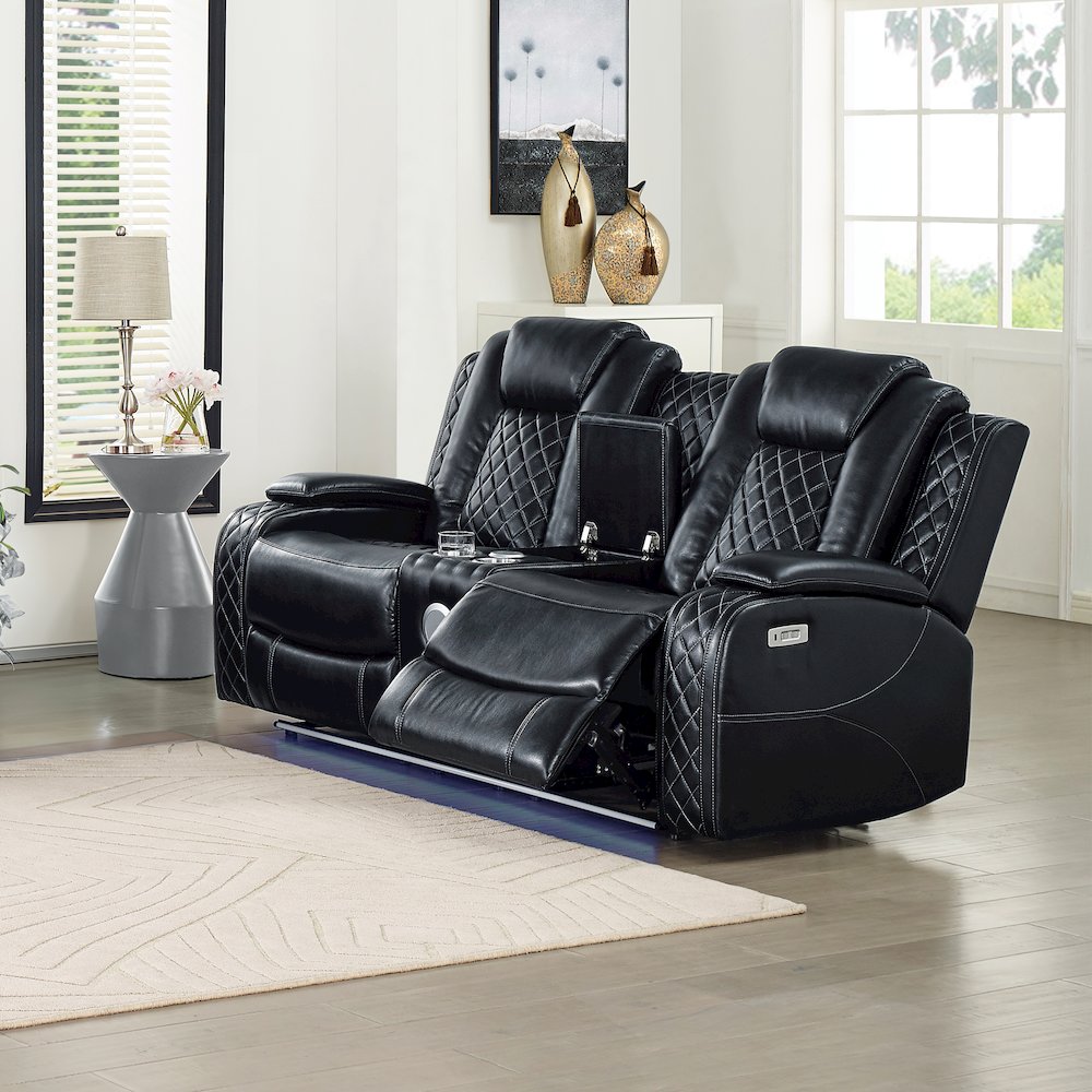 Orion II Faux Leather Power Console Loveseat, Black. Picture 7