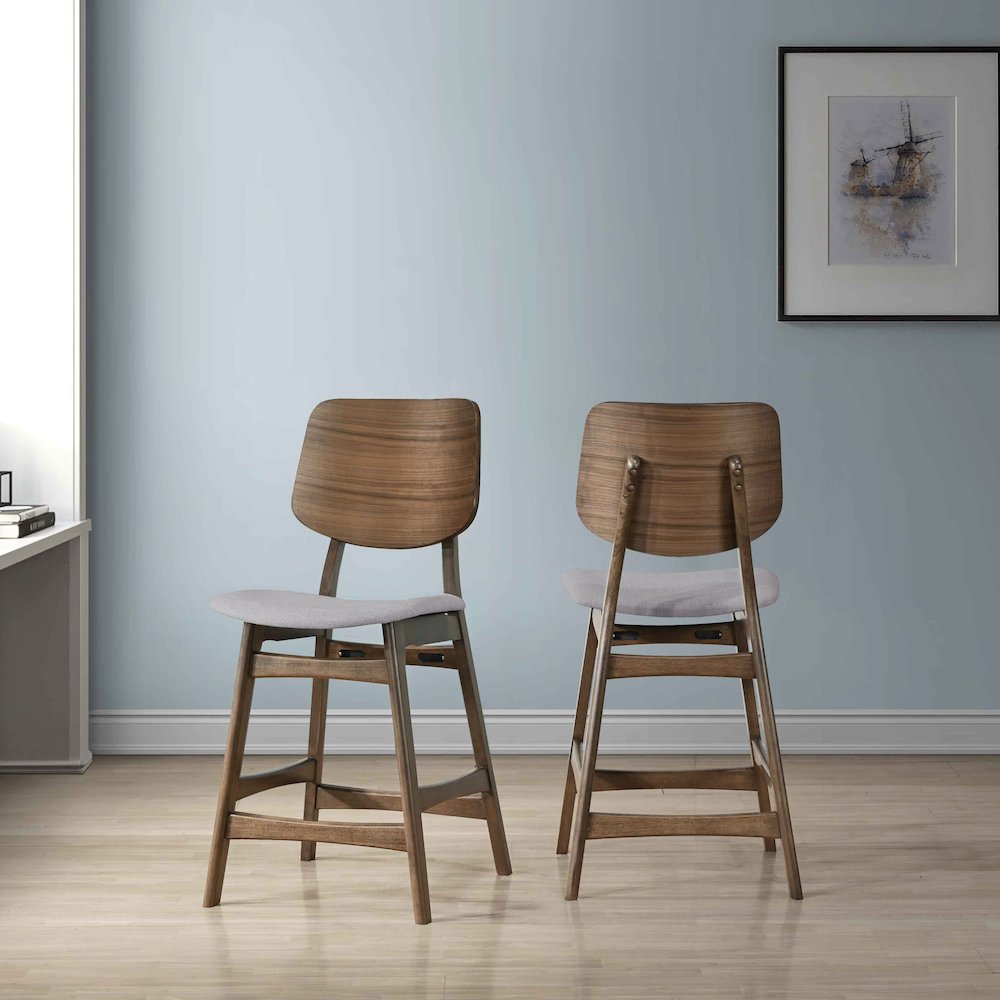 Oscar Wood Counter Chair in Walnut/Dark Gray (Set of 2). Picture 2