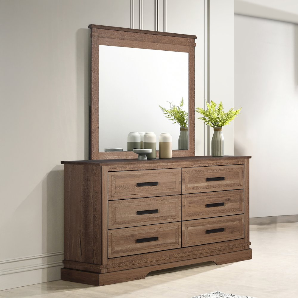 Coventry Hall 2-Piece Wood Dresser and Mirror Set in Pecan. Picture 6