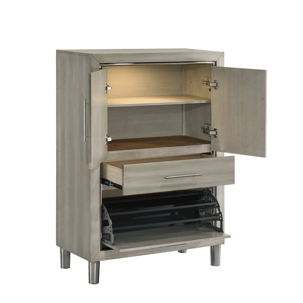 New Classic Furniture Lennox Wood Modern Door Chest with LED Light in Gray. Picture 4