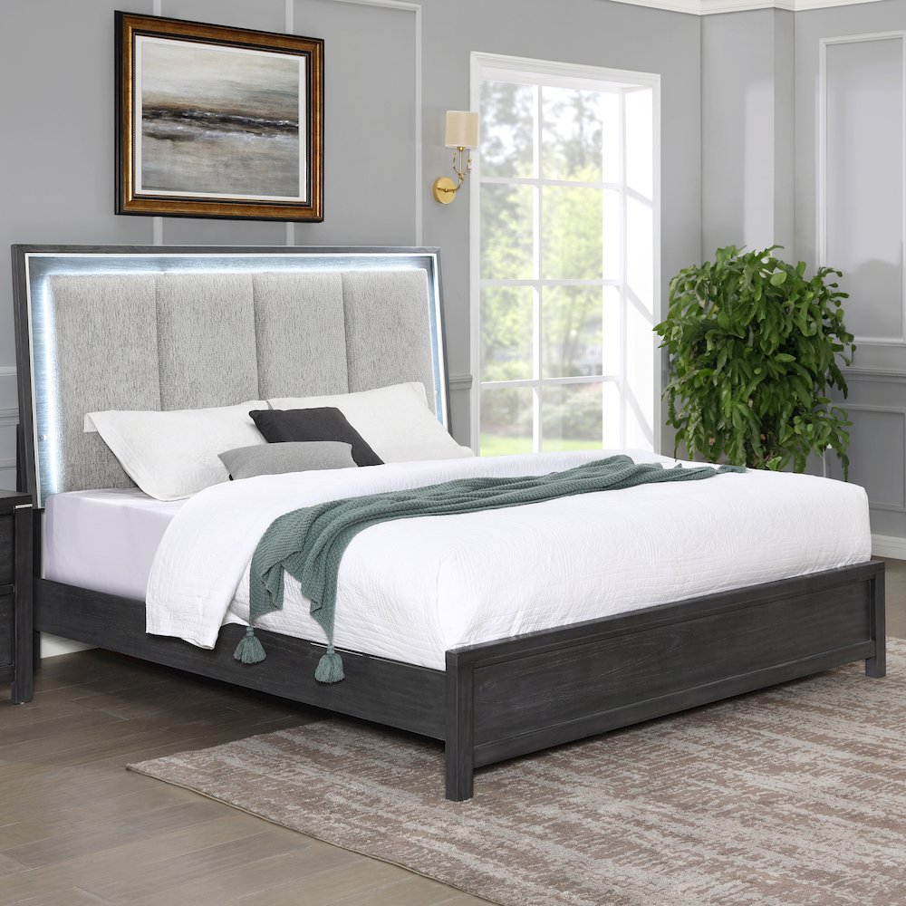 Odessa Wood King Bed, Charcoal Gray. Picture 2