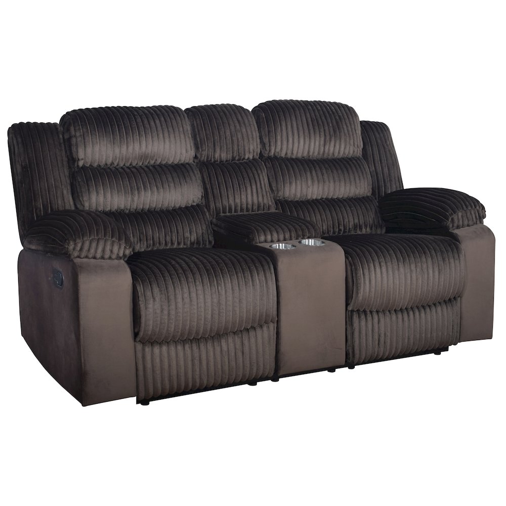 Willow Wood & Fabric Loveseat with Dual Recliner in Brown. Picture 1