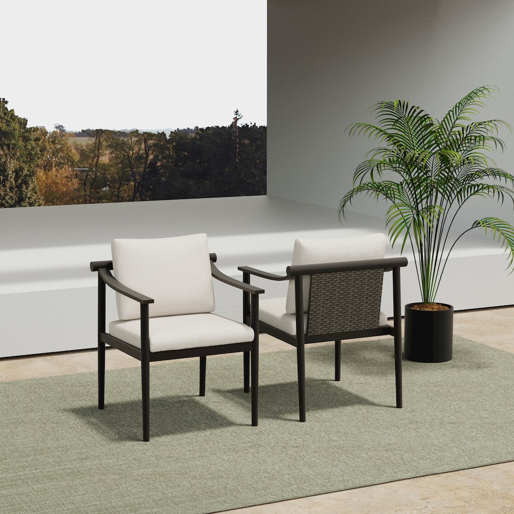 Moana Metal Patio Side Chair in Brown/Ivory (Set of 2). Picture 7