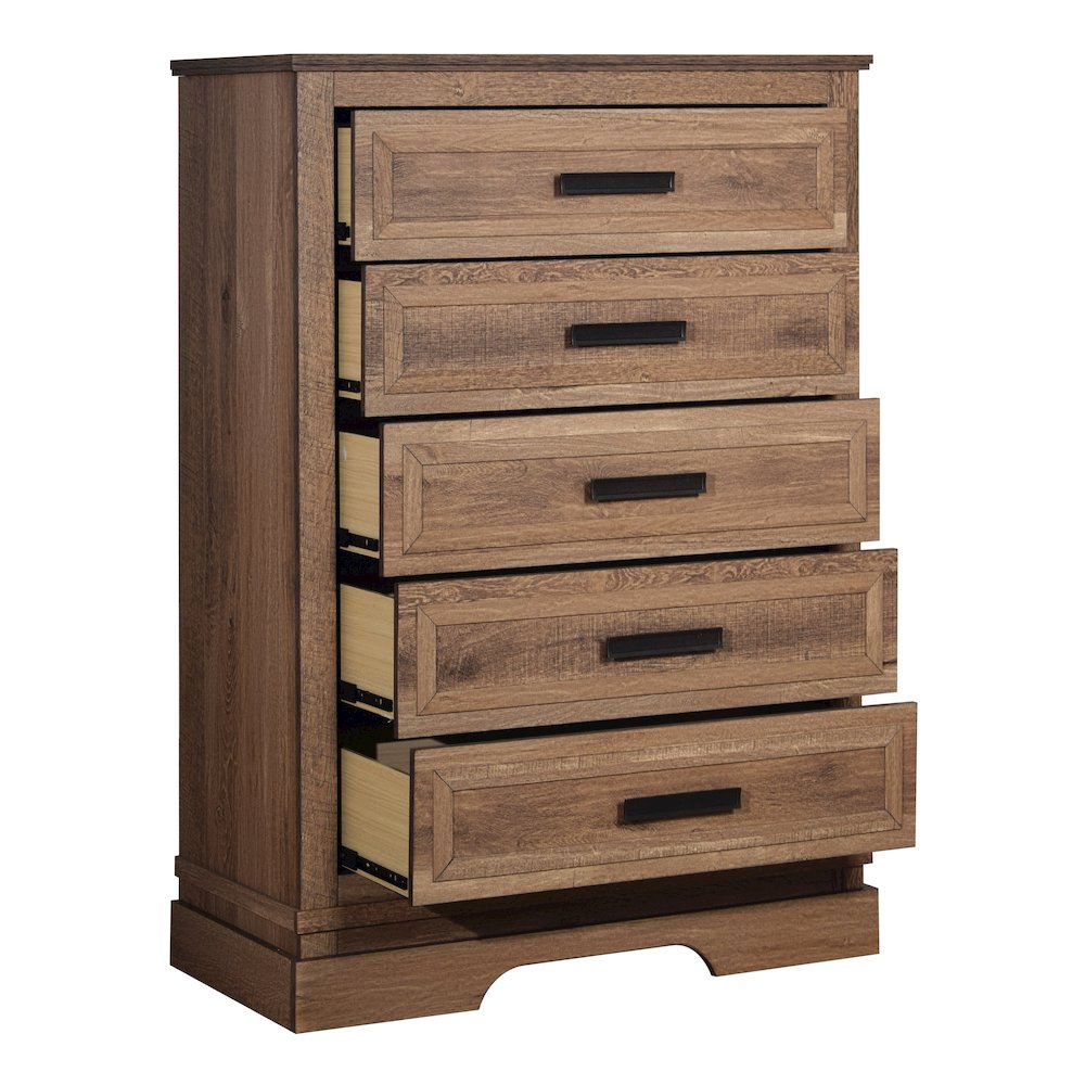 Coventry Hall Wood 5-Drawer Chest in Pecan. Picture 3