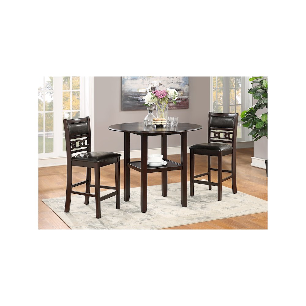Gia 3-Piece 42" Wood Counter Drop Leaf Table Set, Ebony. Picture 2