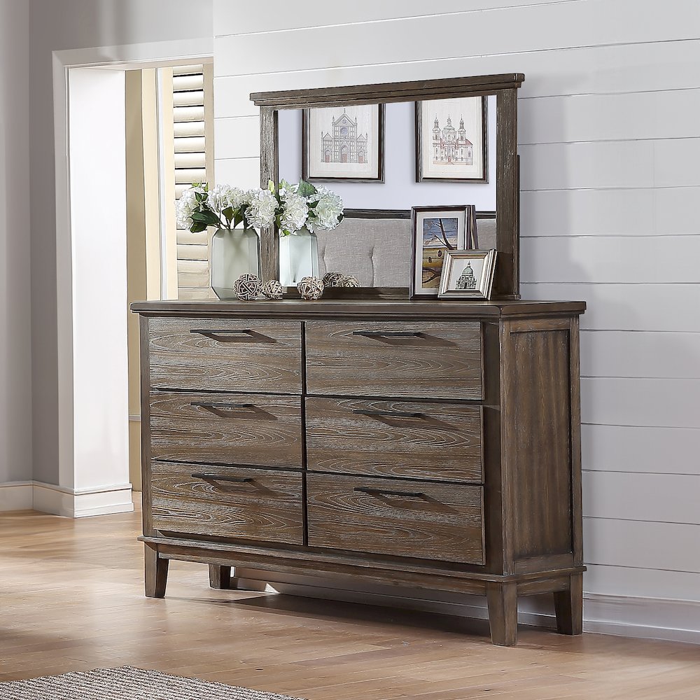 Cagney Wood 6-Drawer Dresser with Mirror, Vintage Gray. Picture 5