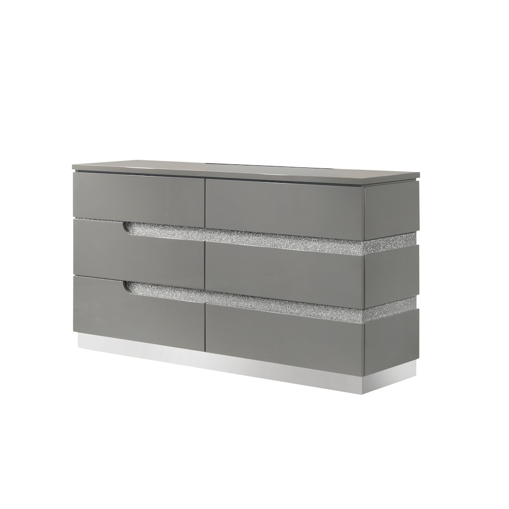 Paradox Glam Wood 6-Drawer Dresser, Gray. Picture 1